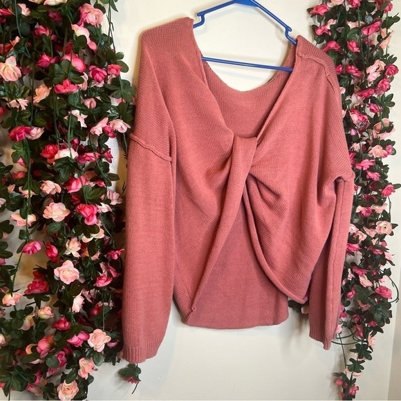 🌹Urban Outfitters Pink Sweater Tie Detail Blouse Womens Small Mauve - Picture 5 of 8